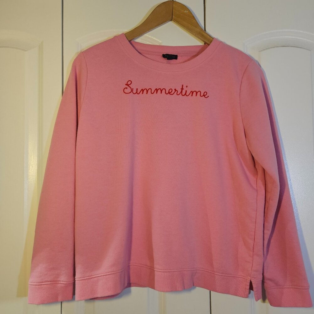 Talbots Women's Sweatshirt Large Pink Pullover "Summertime" Embroidered Comfort